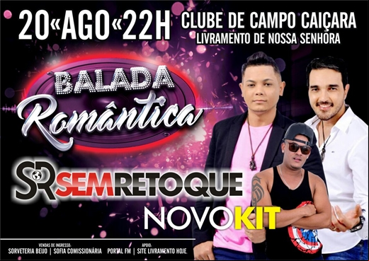 Livramento: Neste sábado (20) acontece 'Balada Romântica' no Clube de Campo Caiçara